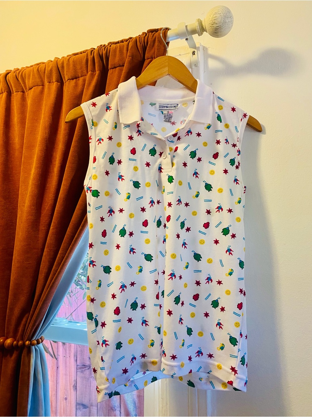 Sleeveless Vintage 90s Sea Creatures Steppingstones Polo Top